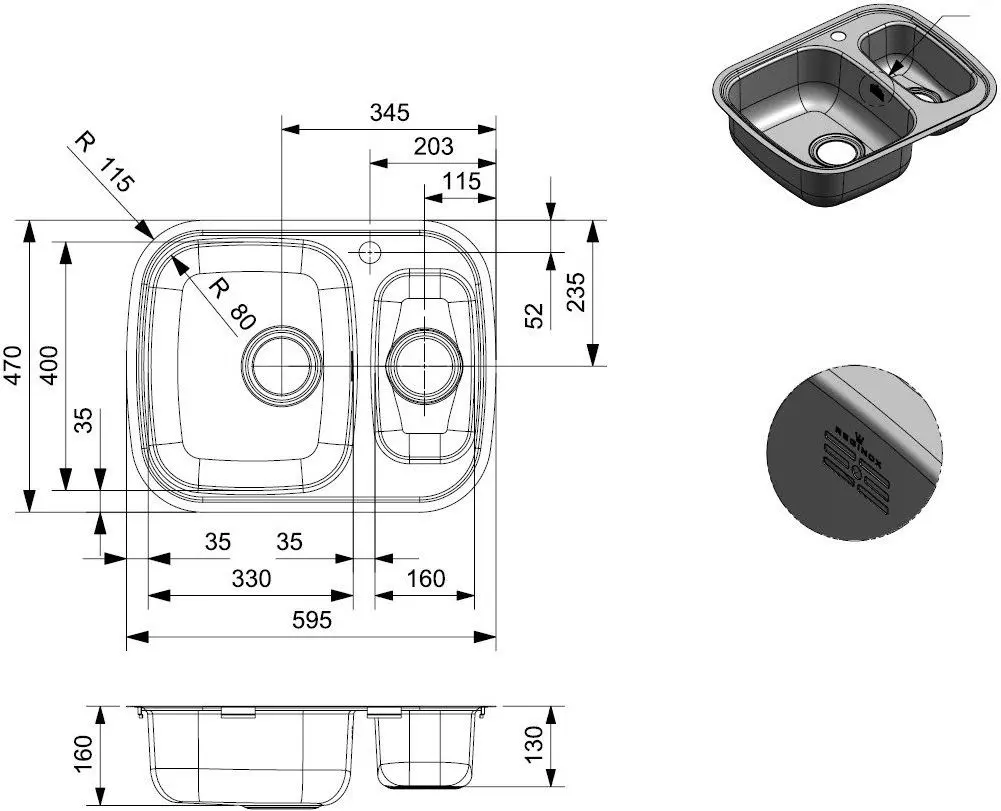 Chiuveta Reginox Queen 60 (L) KGOKG R16725 (Stainless Steel)
