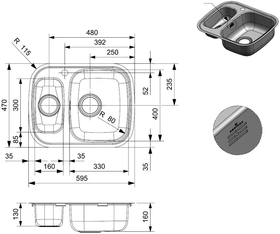 Chiuveta Reginox Queen 60 (L) KGOKG R17074 (Stainless Steel)