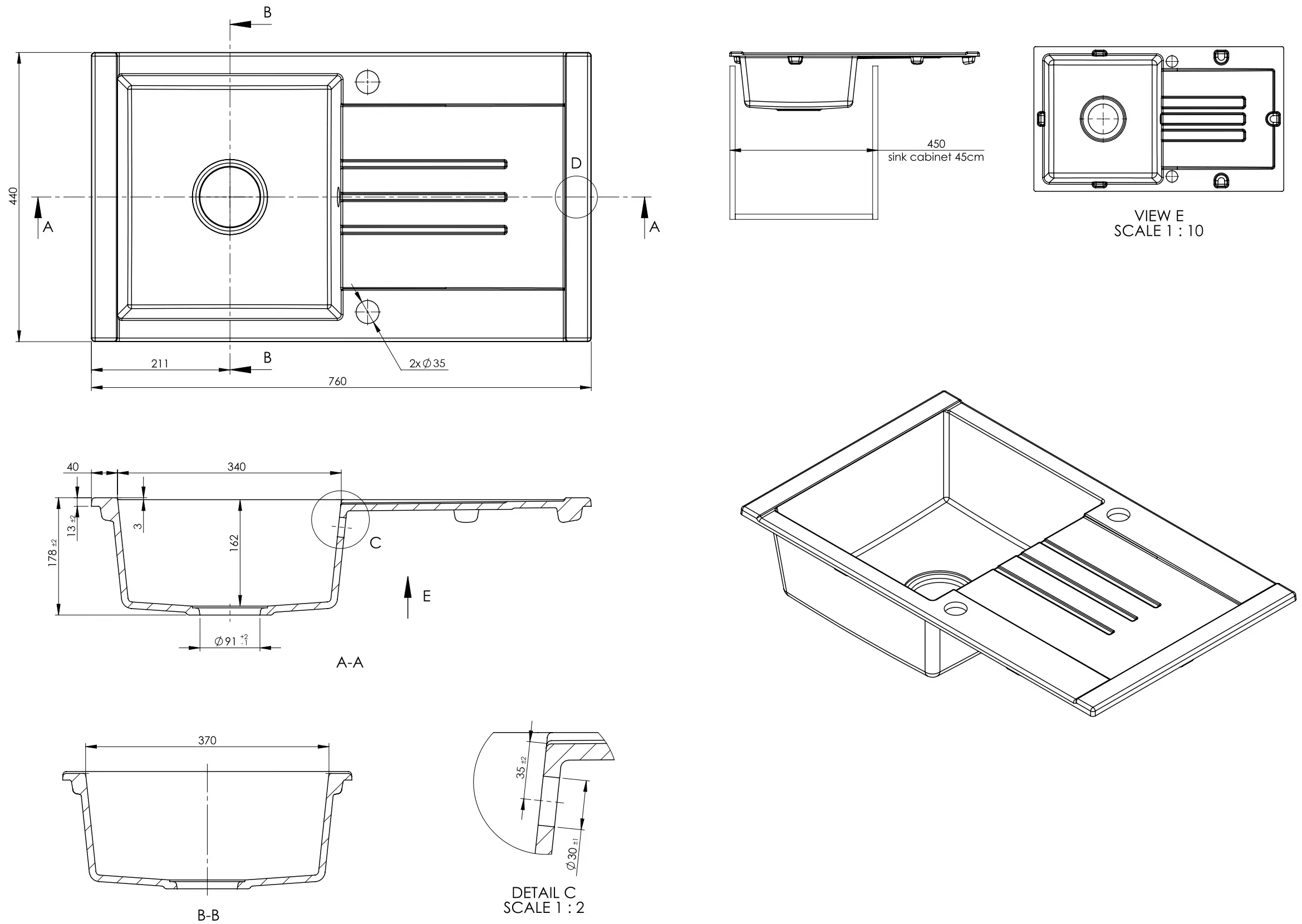 Chiuveta SanDonna Arona 760 (Black)