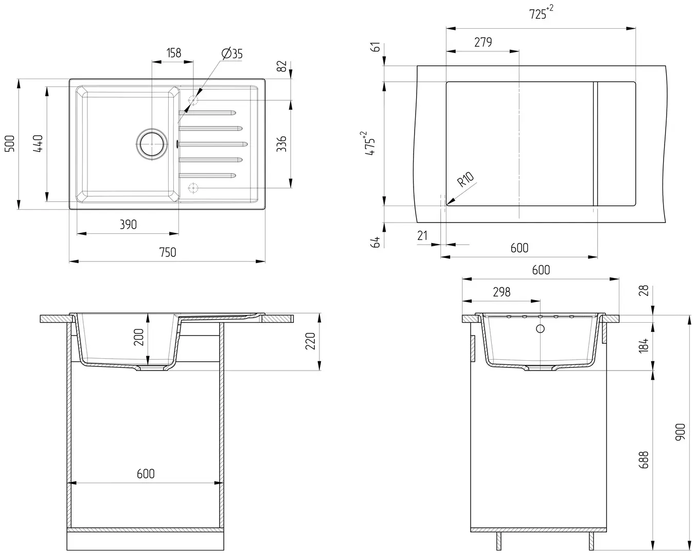 Chiuveta Ulgran U-400 (Black)