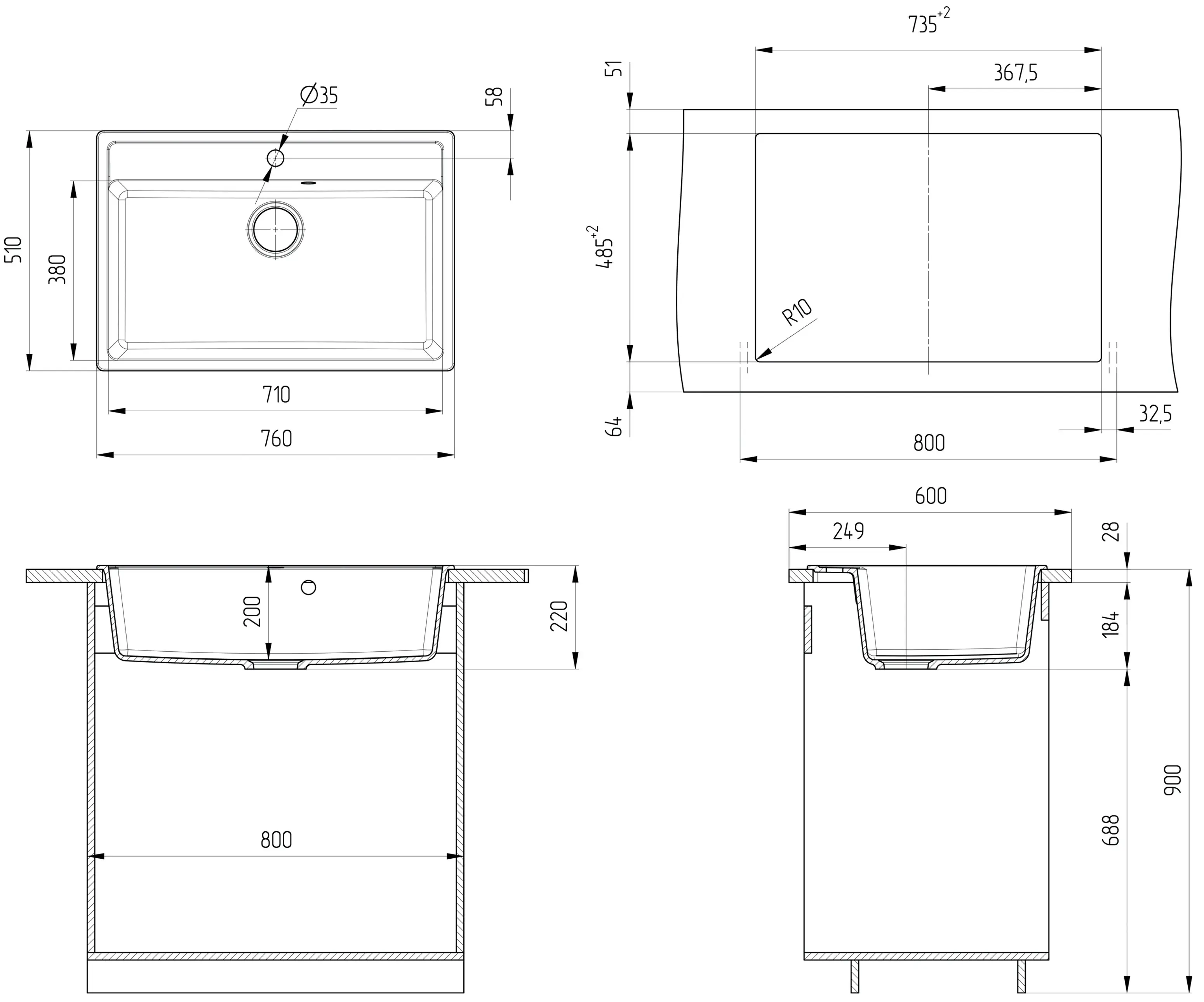 Мойка Ulgran U-600-308 (Black)
