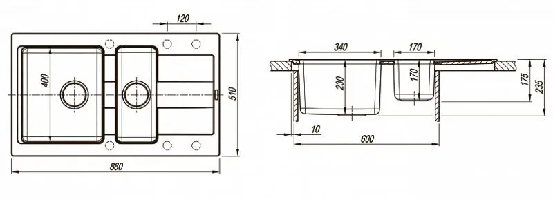 Кухонная мойка Florentina Combi 860K (Anthracite) - 2