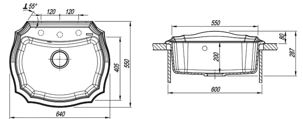 Chiuveta Florentina Emiliya 640 (Black) - 2