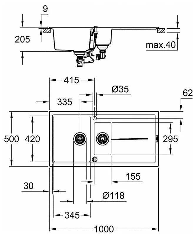 Chiuveta Grohe K400 31642AT0 (Gray Granite) - 3