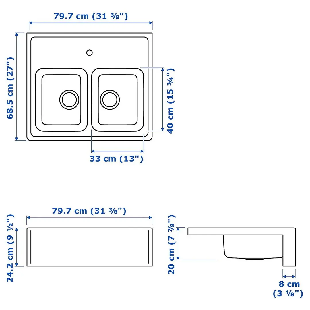Chiuveta Ikea Bredsjon 2 cuve/front vizibil 80x69 (Inox)
