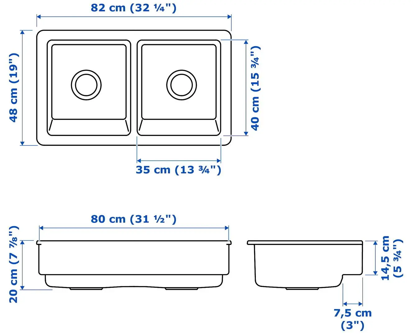 Chiuveta Ikea Havsen 2 cuve/front vizibil 82x48 (Alb)