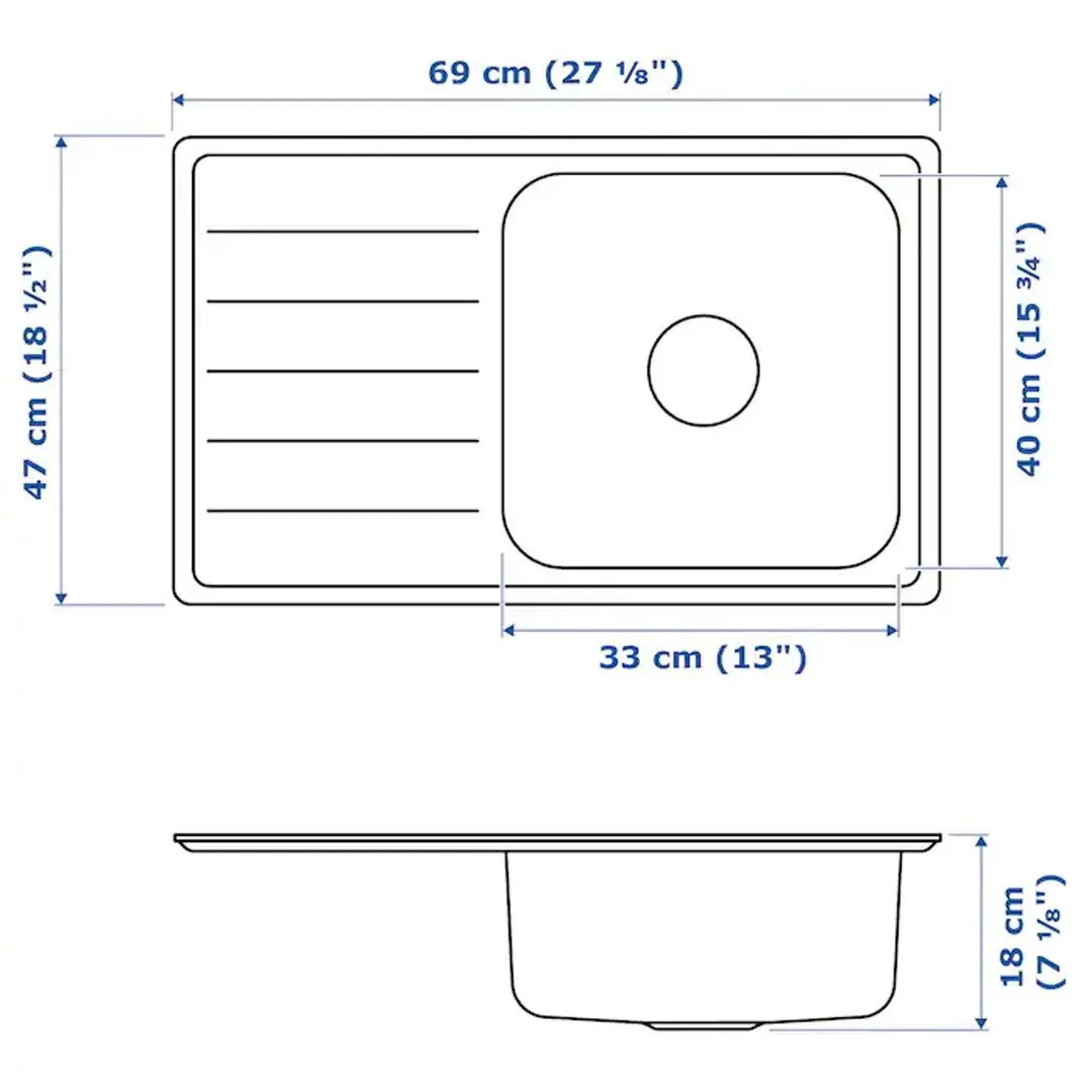 Chiuveta Ikea Vattudalen 1 cuve/uscator 69x47 (Inox)