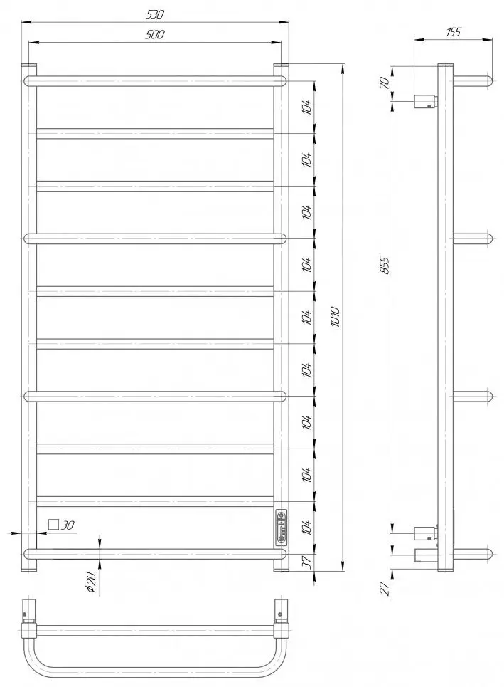 Полотенцесушитель электрический Elna Каскад Люкс 10 1010x530x155 (Chrome)
