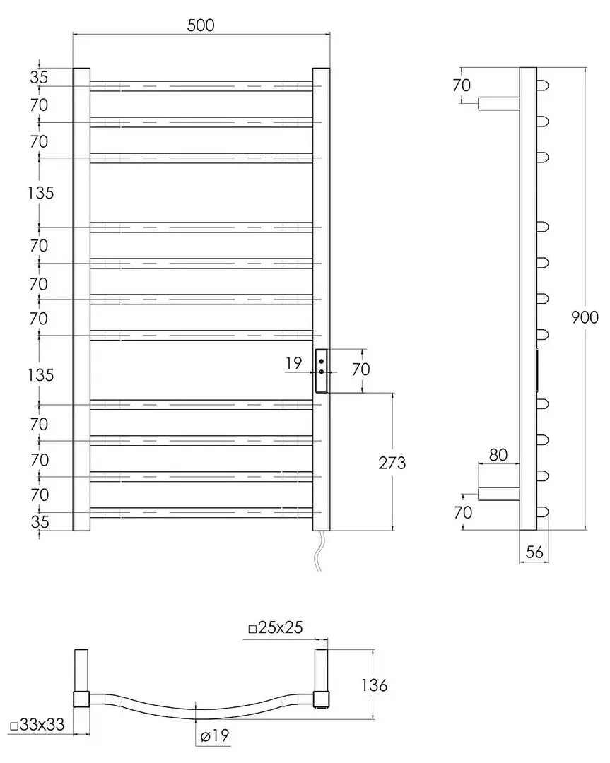 Полотенцесушитель Imprese i-Heat IHC509011120 500х900 (Silver)