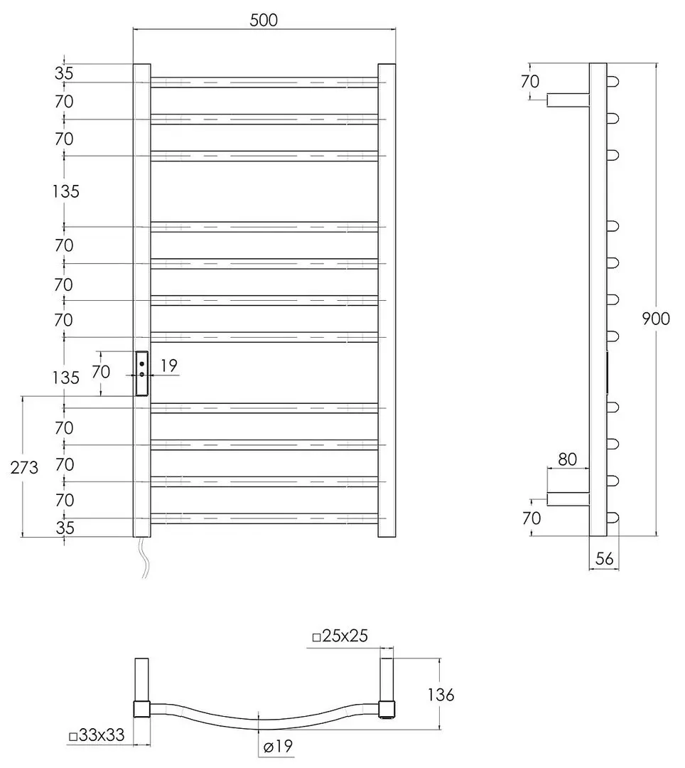 Полотенцесушитель Imprese i-Heat IHC509111120 500х900 (Silver)