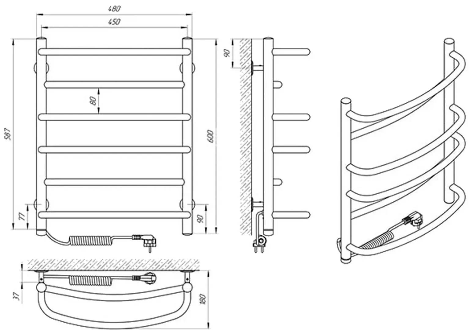 Полотенцесушитель электрический Laris Euromix P6 450x600 Left (Chrome)