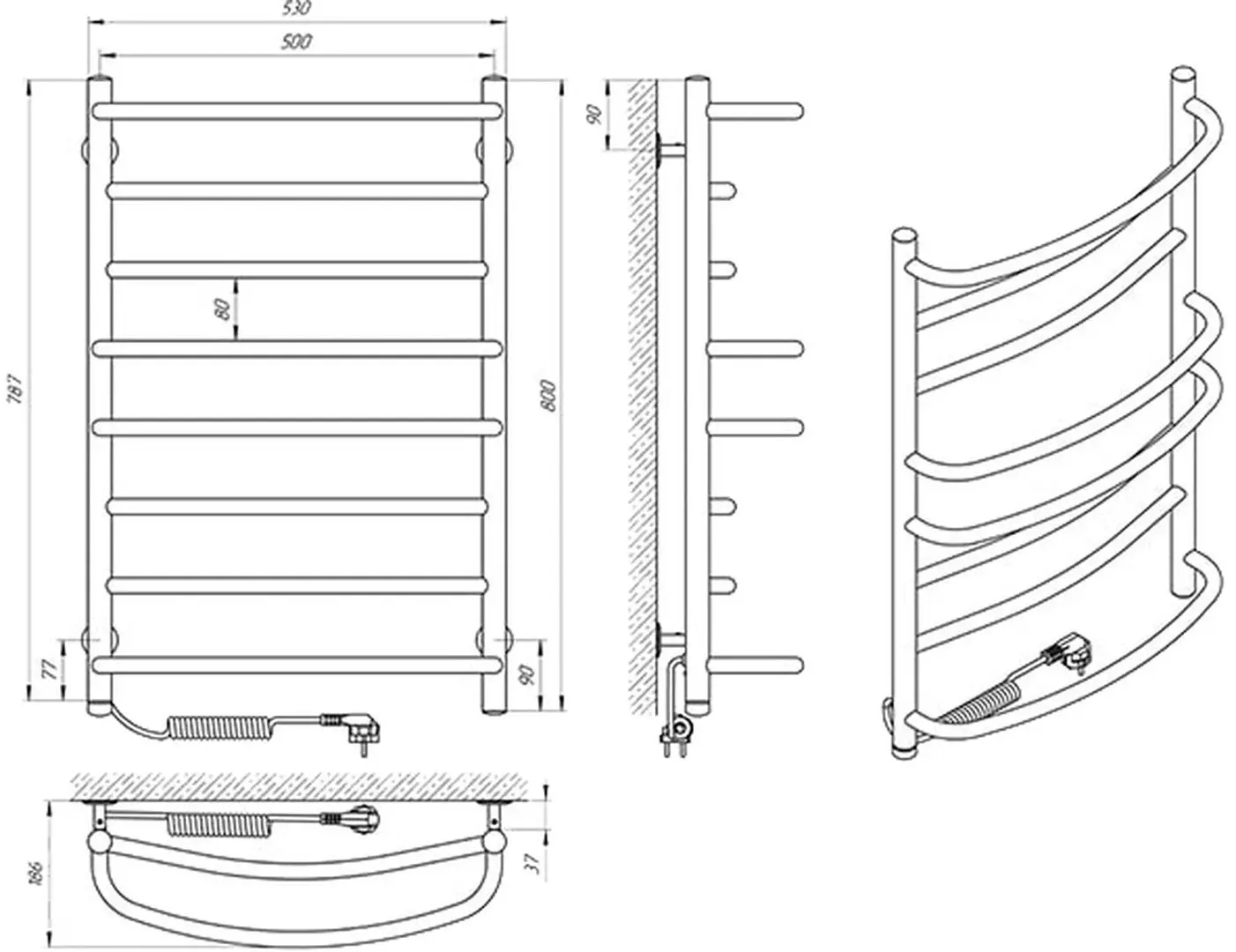 Полотенцесушитель электрический Laris Euromix P8 500x800 Left (Chrome)