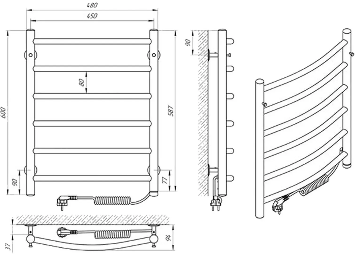 Uscator de prosop electric Laris Klassik P6 450x600 Right (Chrome)