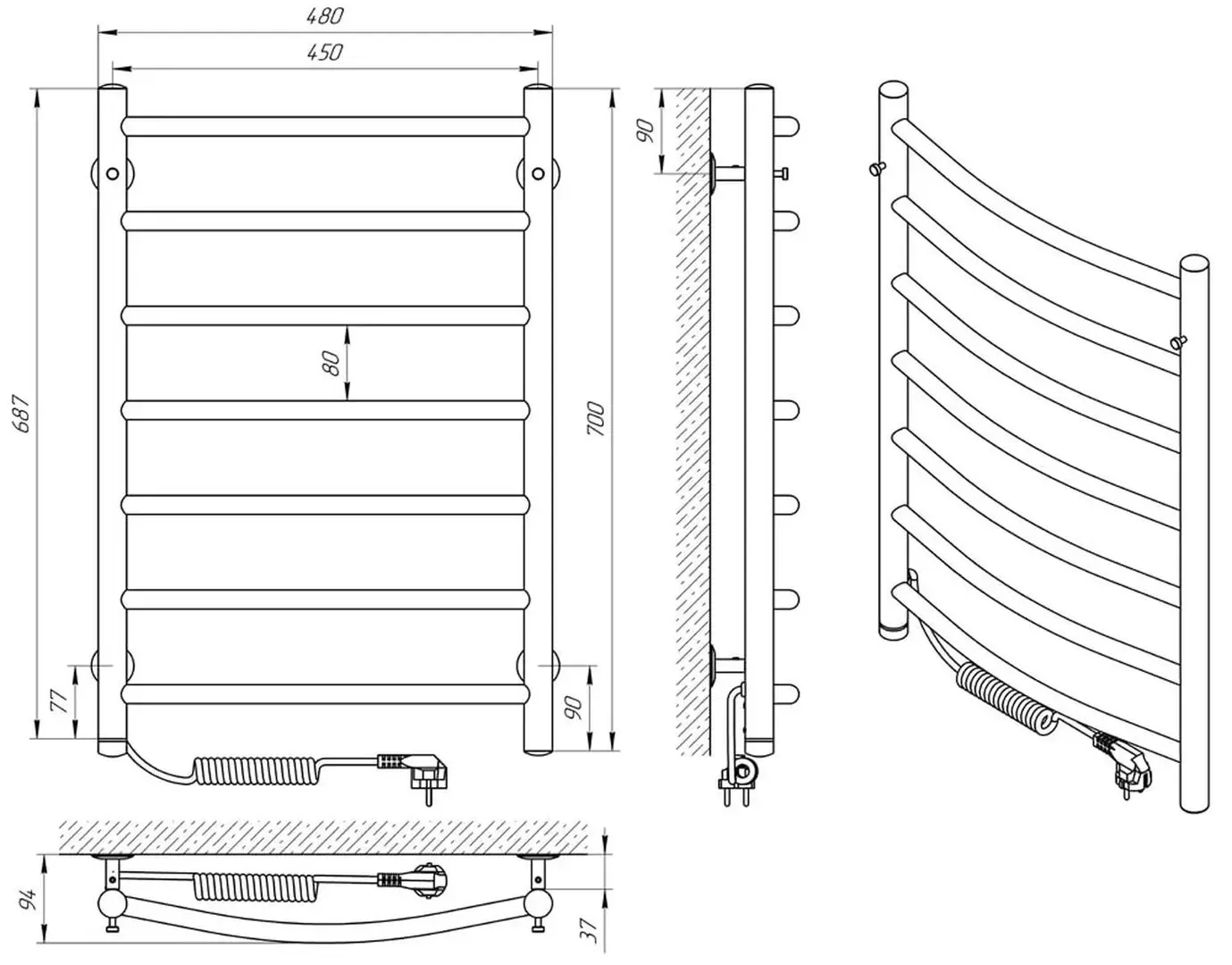 Uscator de prosop electric Laris Klassik P7 450x700 Left (Chrome)