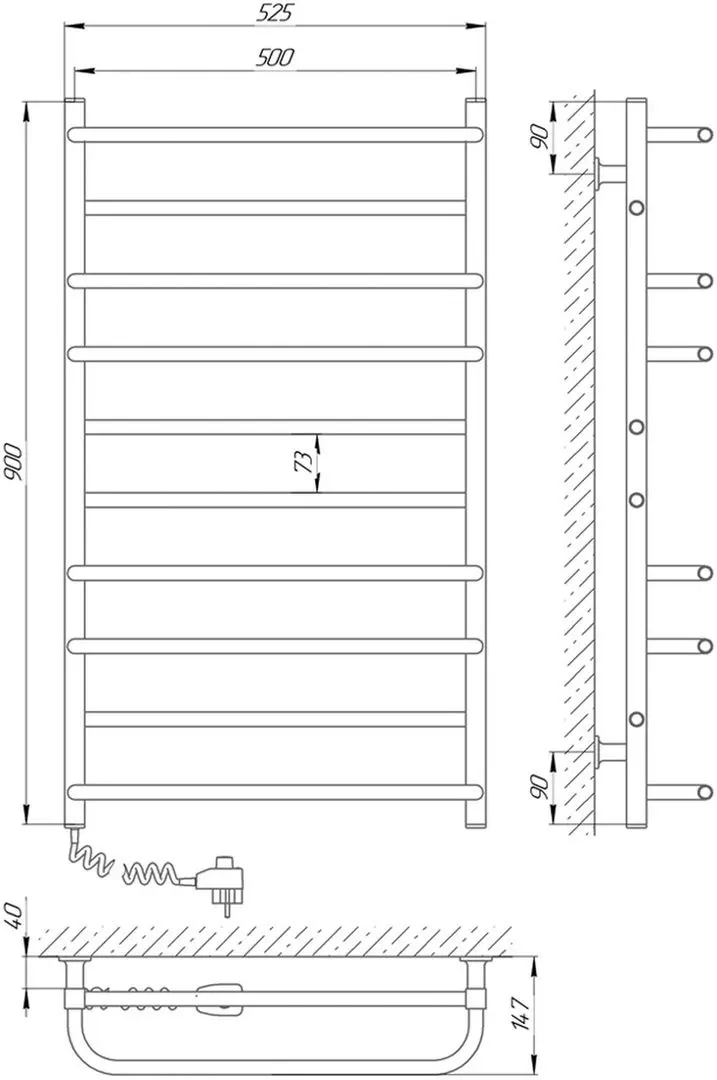 Полотенцесушитель электрический Laris Komfort CK10 500х900 Left (White)