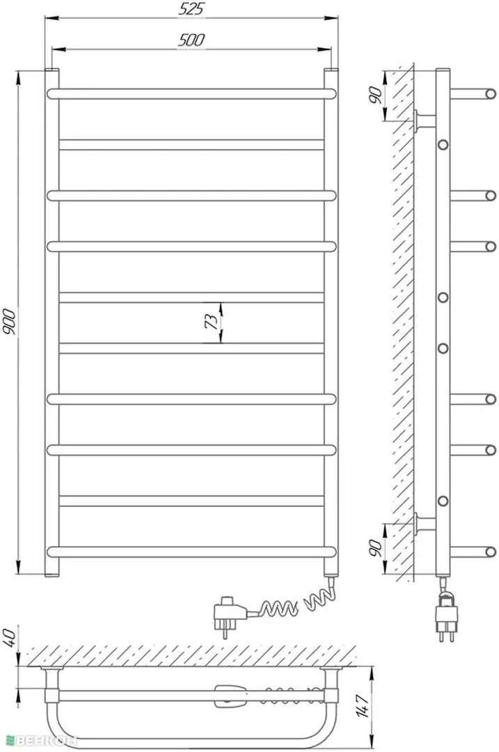 Полотенцесушитель электрический Laris Komfort CK10 500х900 Right (Chrome)