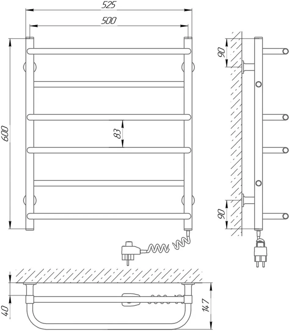 Uscator de prosop electric Laris Komfort CK6 500х600 Right (White)