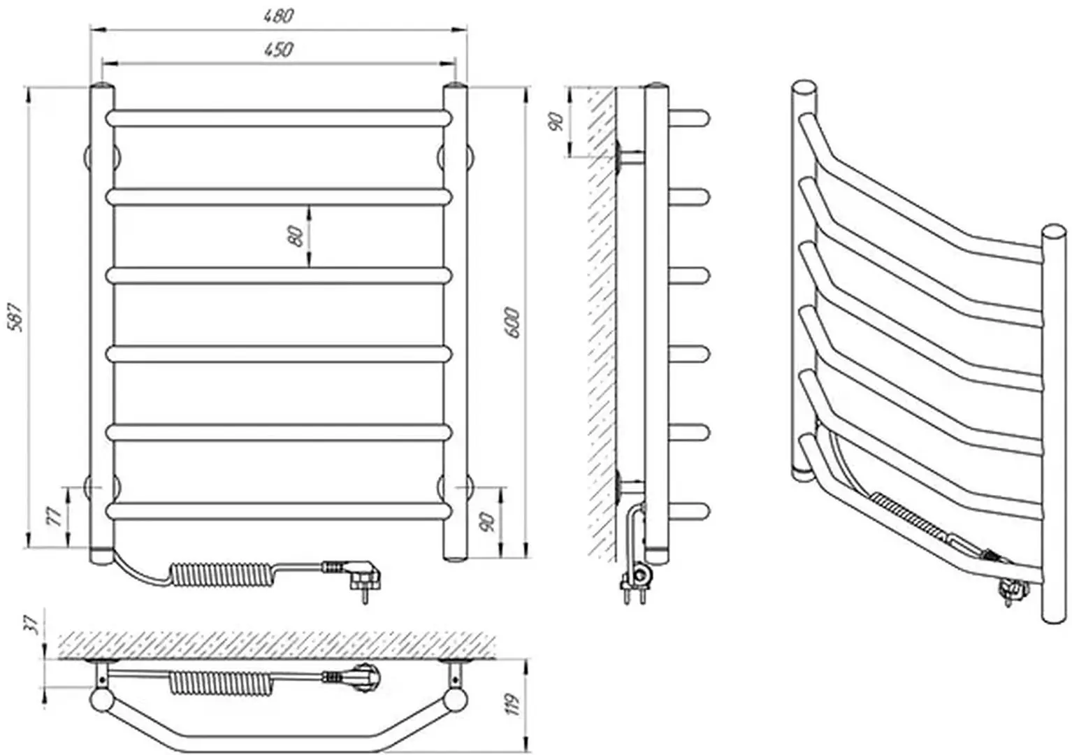 Полотенцесушитель электрический Laris Viktorya P6 450х600 Left (Chrome)