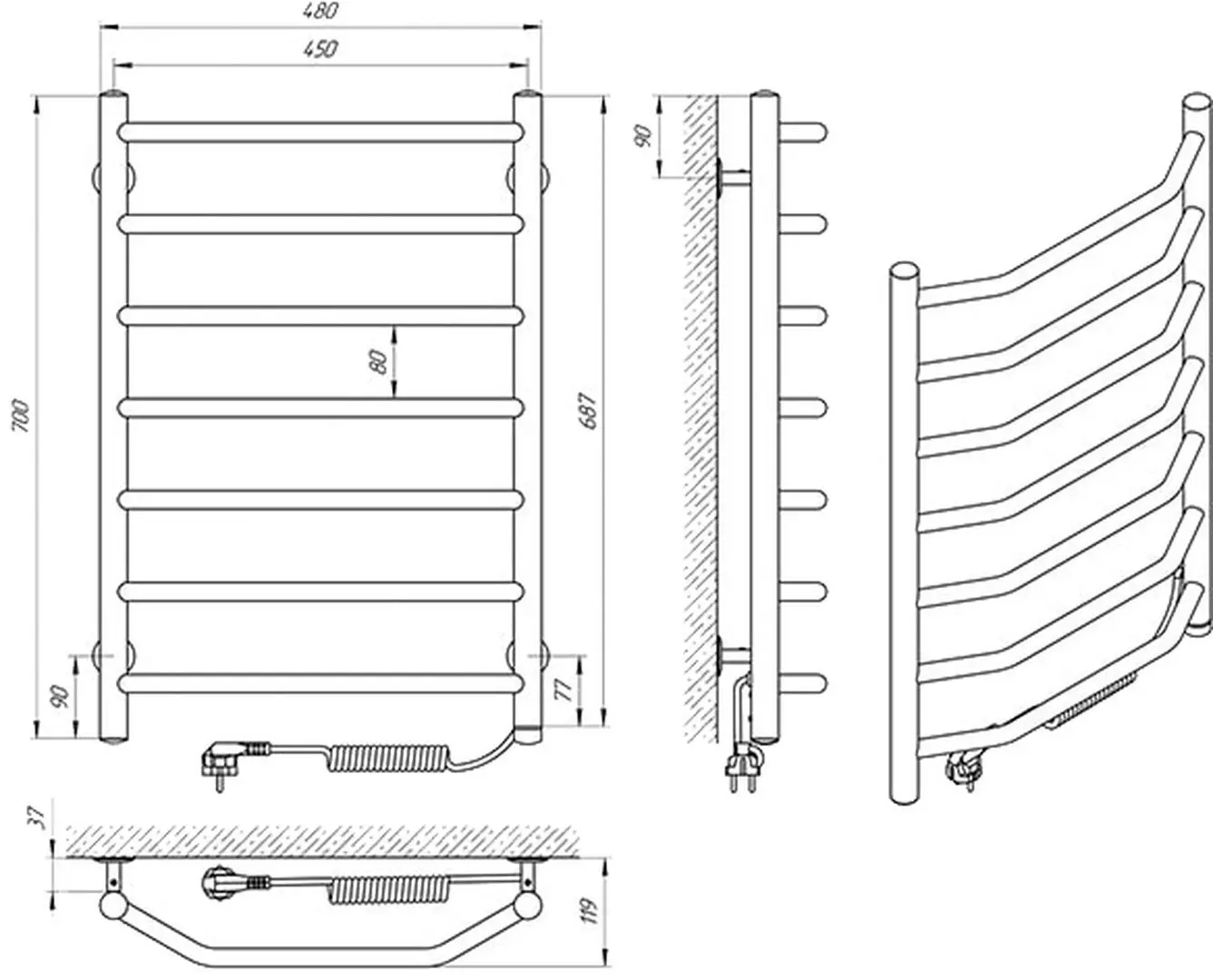 Полотенцесушитель электрический Laris Viktorya P7 450х700 Left (Chrome)