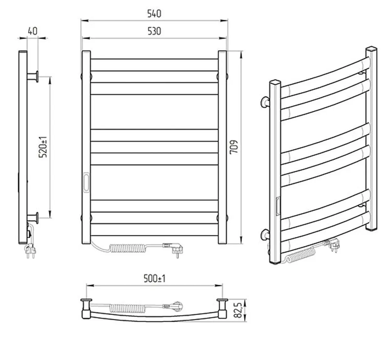 Полотенцесушитель электрический Laris Zebra Atlant CK6 500x700 Left (Black)
