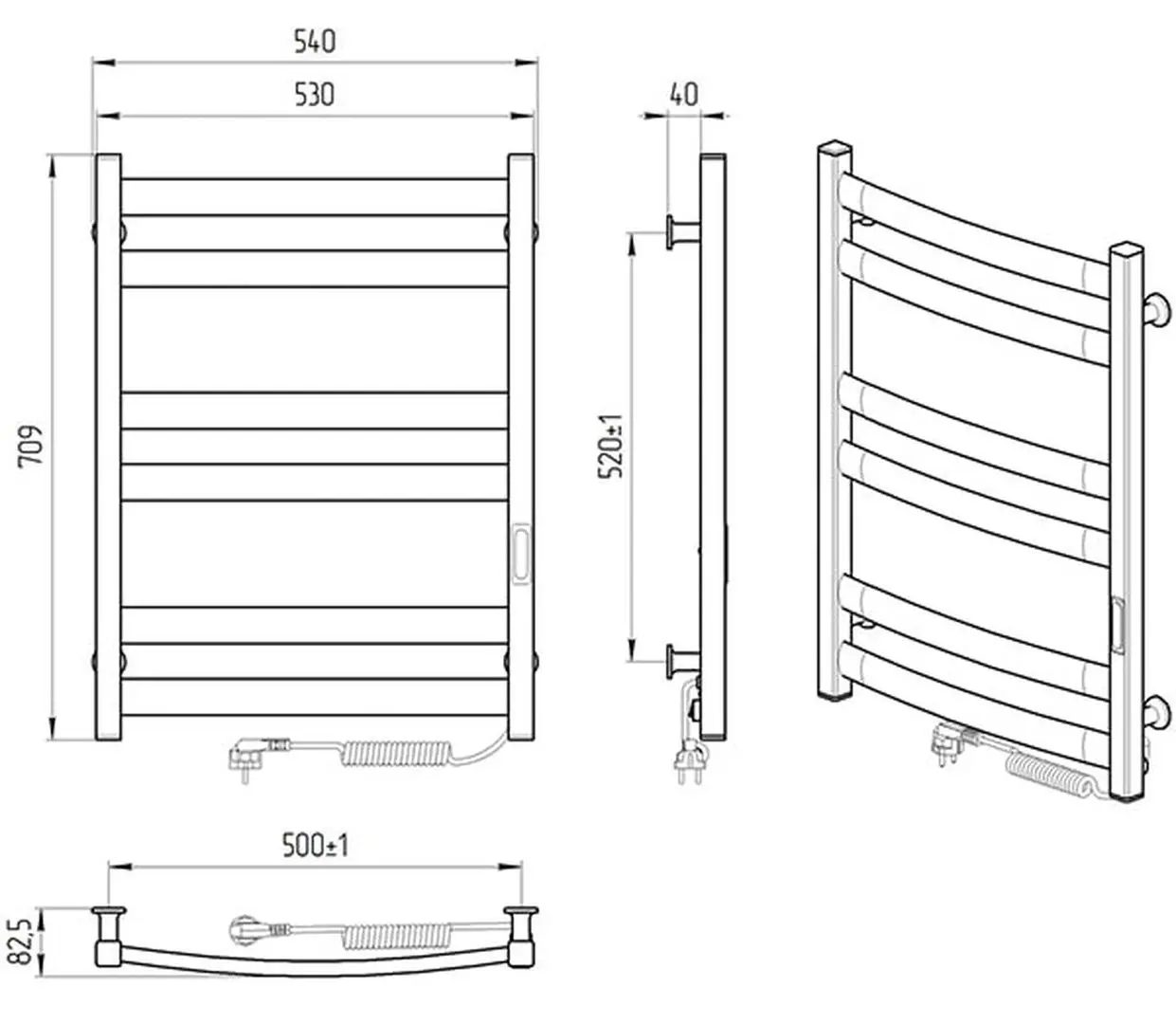 Uscator de prosop electric Laris Zebra Atlant CK6 500x700 Right (Black)