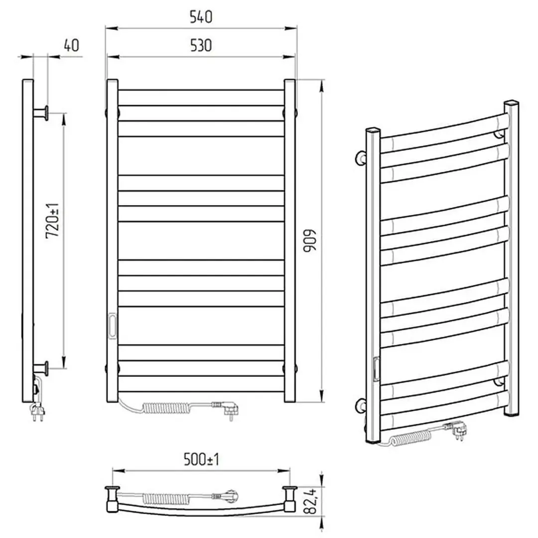 Uscator de prosop electric Laris Zebra Atlant CK8 500x900 Left (Black)