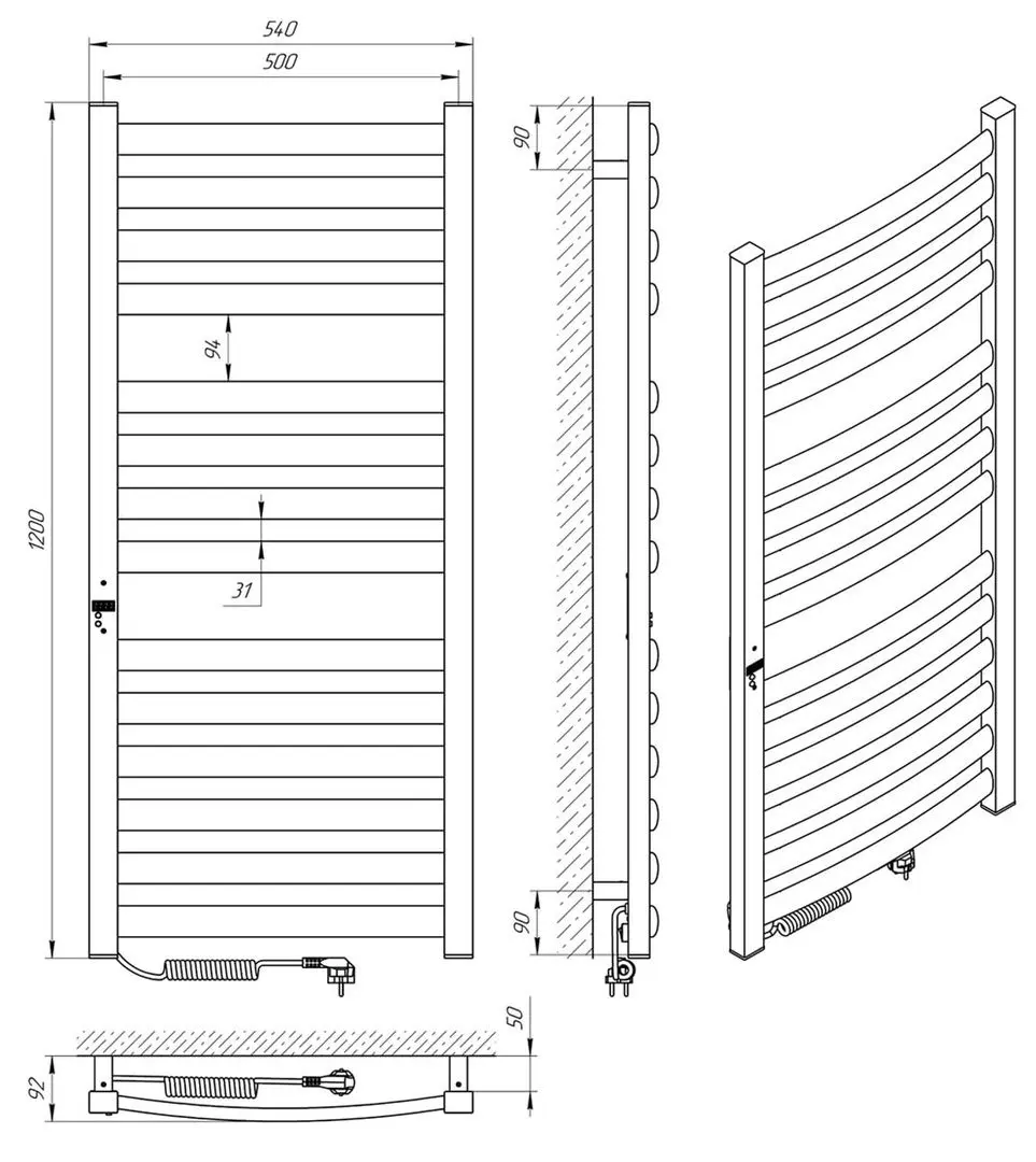 Полотенцесушитель электрический Laris Zebra Atlant Premium CK14 500х1200 Left (White)