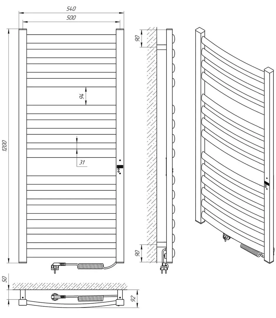 Uscator de prosop electric Laris Zebra Atlant Premium CK14 500х1200 Right (White)