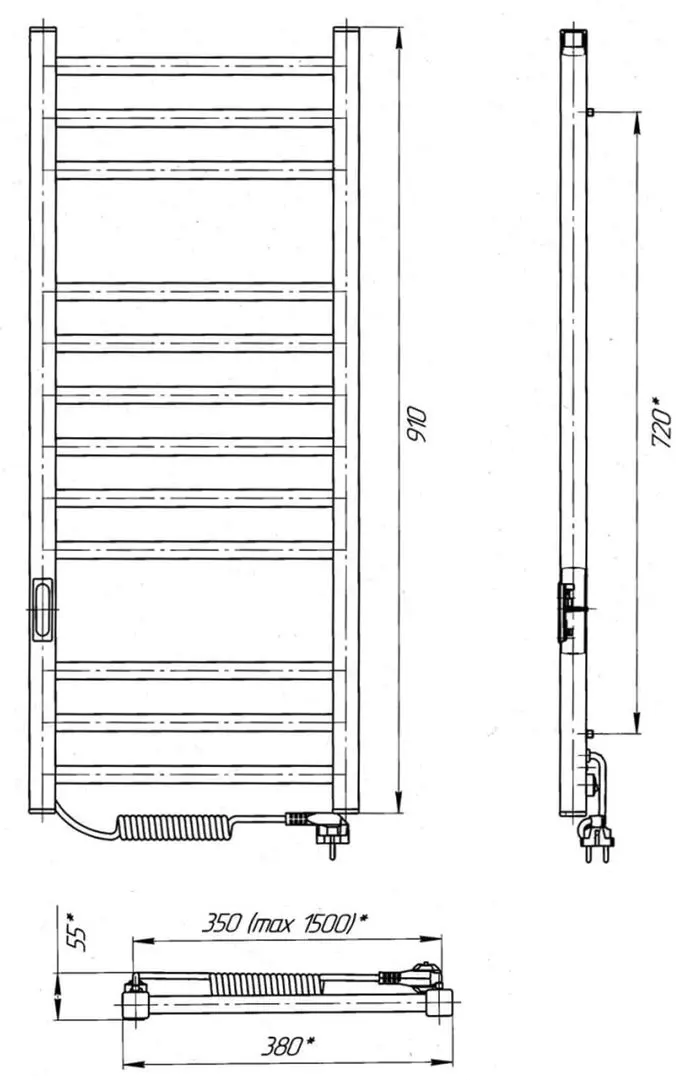 Полотенцесушитель электрический Laris Zebra Imidj CK12 350x900 Left (Black)