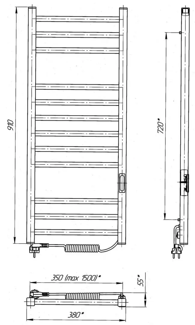 Полотенцесушитель электрический Laris Zebra Imidj CK12 350x900 Right (Black)
