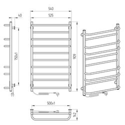 Полотенцесушитель электрический Laris Zebra Komfort CK10 500х900 Left (Black) Thumb