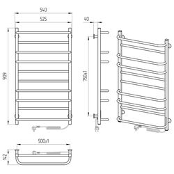 Полотенцесушитель электрический Laris Zebra Komfort CK10 500х900 Right (Black) Thumb