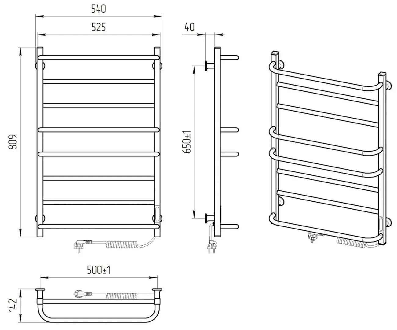 Полотенцесушитель электрический Laris Zebra Komfort CK8 500х800 Right (Black)