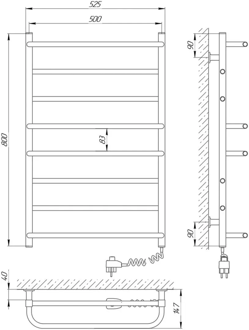 Полотенцесушитель электрический Laris Zebra Komfort CK8 500х800 Right (White)