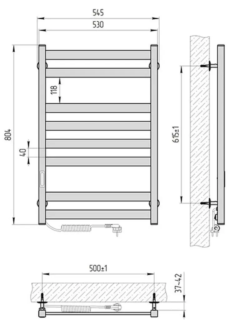 Полотенцесушитель электрический Laris Zebra Kvatro CK8 500х800 Left (Graphite)