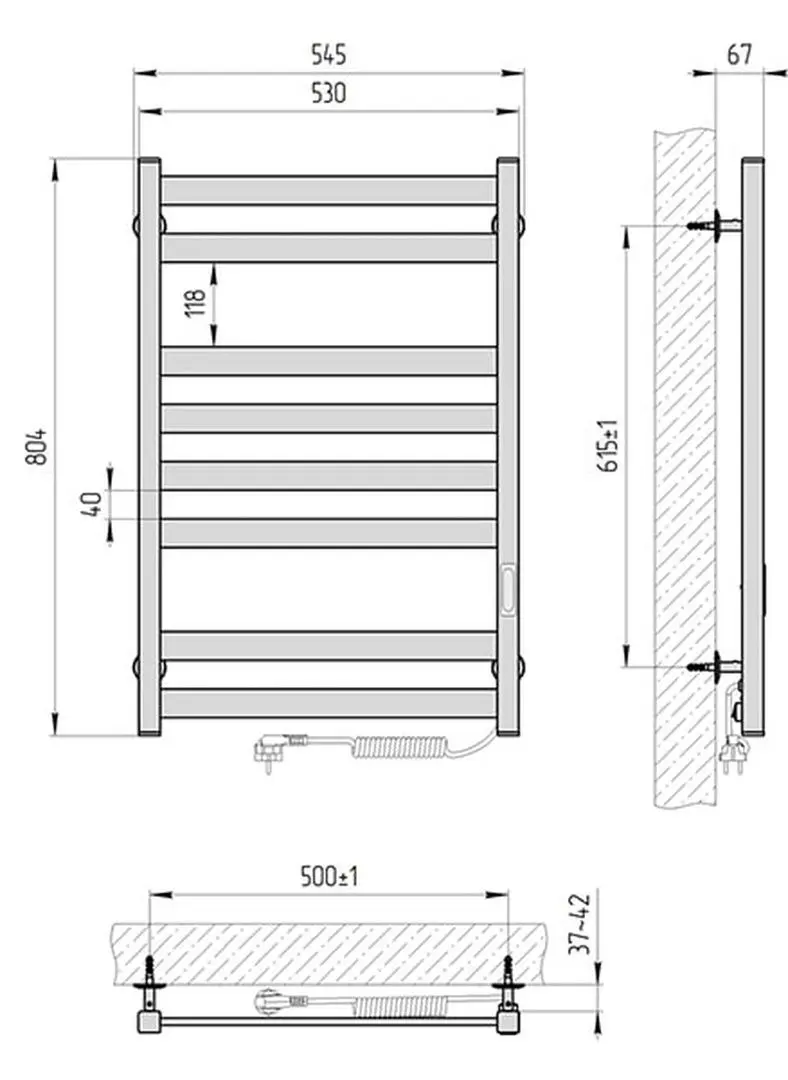 Полотенцесушитель электрический Laris Zebra Kvatro CK8 500х800 Right (Graphite)