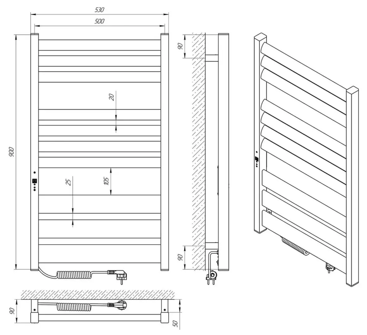 Полотенцесушитель электрический Laris Zebra Lavina CK10 500х900 Left (White)