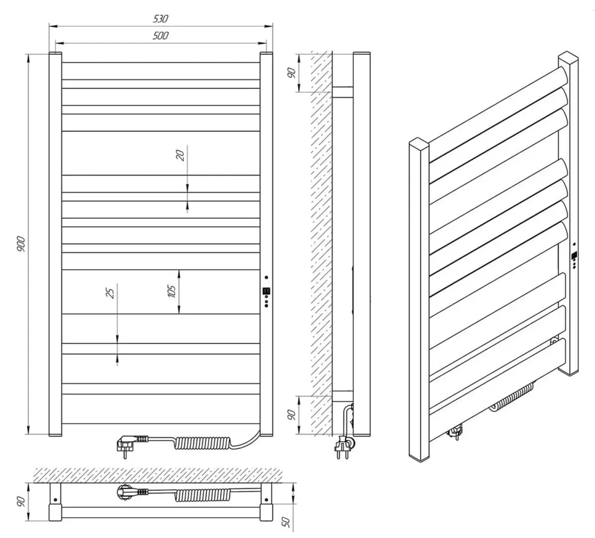 Полотенцесушитель электрический Laris Zebra Lavina CK10 500х900 Right (White)