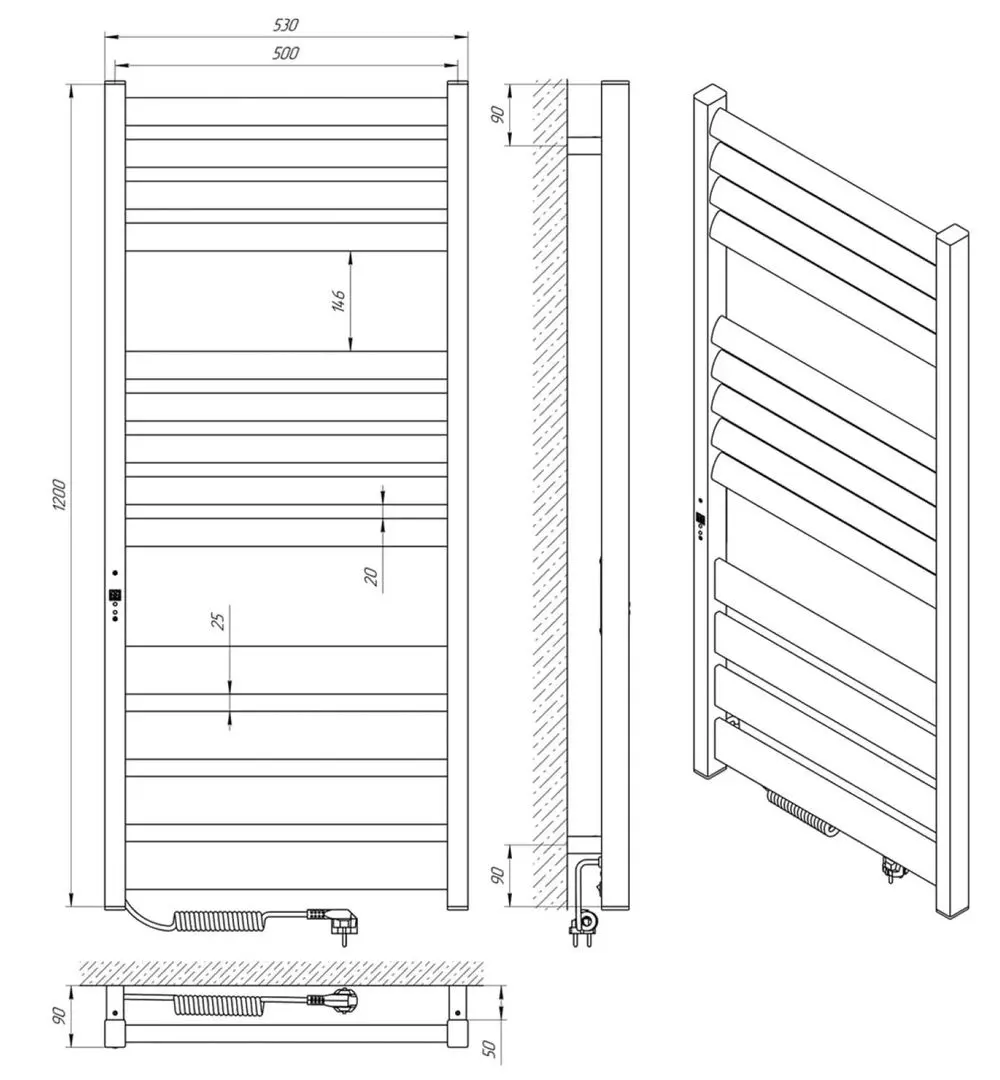 Полотенцесушитель электрический Laris Zebra Lavina CK13 500х1200 Left (White)