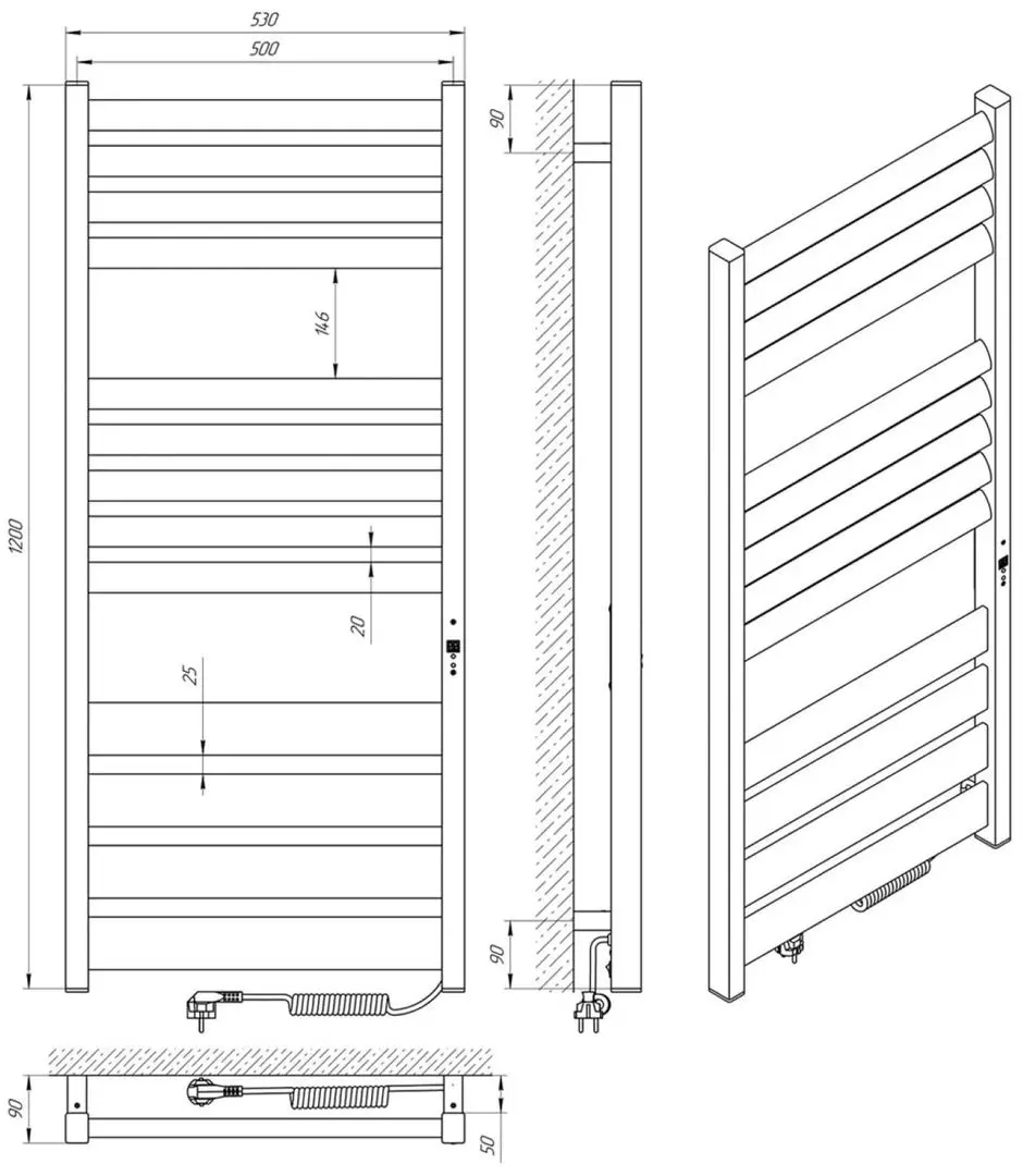 Uscator de prosop electric Laris Zebra Lavina CK13 500х1200 Right (Black)