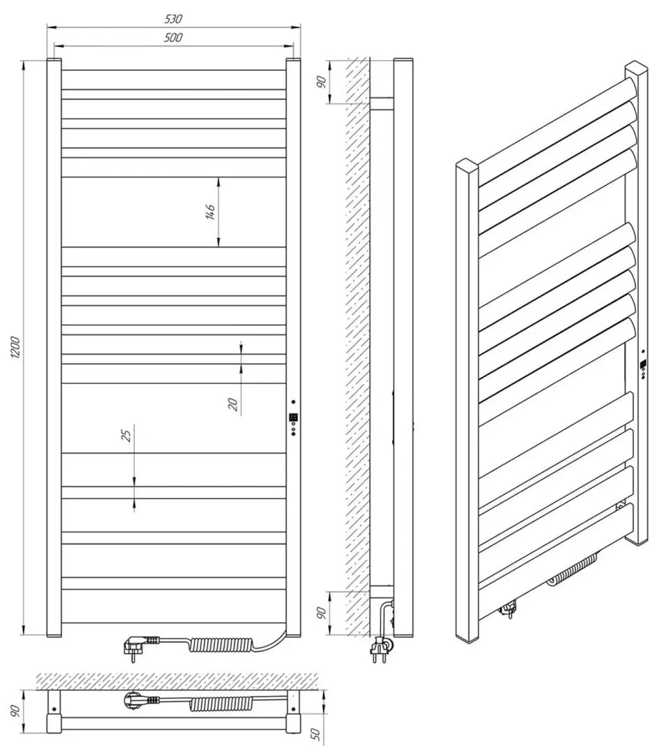 Полотенцесушитель электрический Laris Zebra Lavina CK13 500х1200 Right (White)