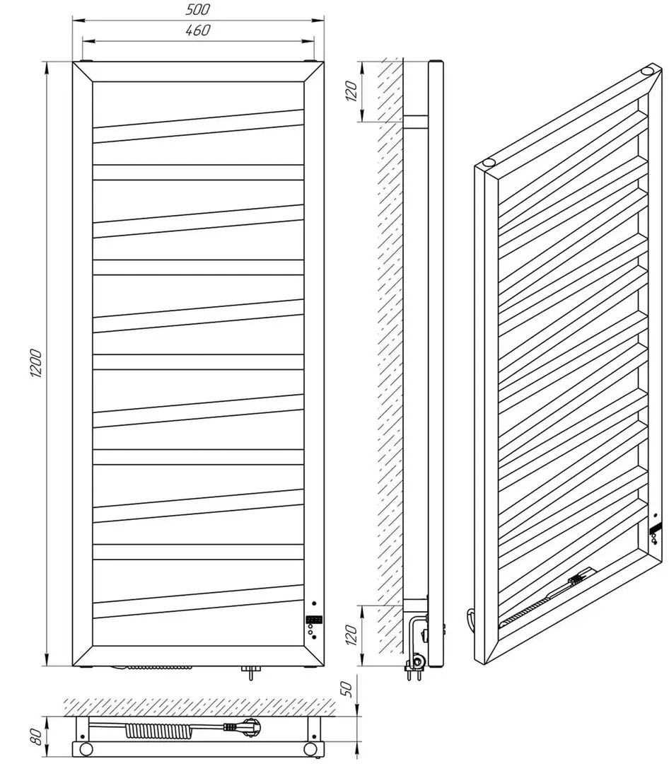 Полотенцесушитель электрический Laris Zebra Mirage CK11 500х1200 Left (Black)