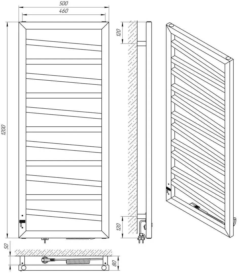 Полотенцесушитель электрический Laris Zebra Mirage CK11 500х1200 Right (Black)