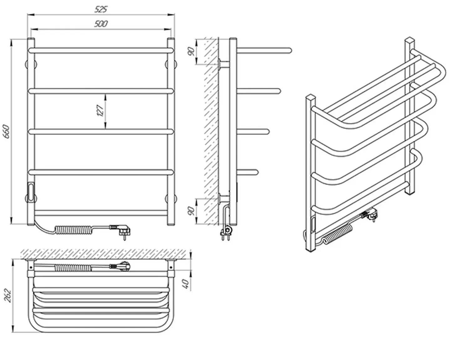 Полотенцесушитель электрический Laris Zebra Standart CK5 Shelf 500х660 Left (White)