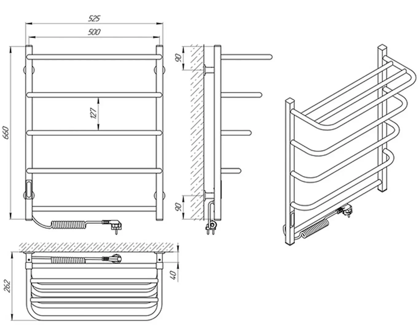 Полотенцесушитель электрический Laris Zebra Standart CK5 Shelf 500х660 Right (White)