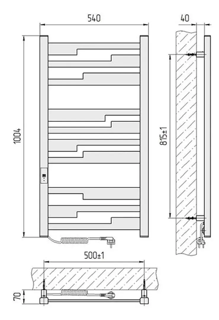 Полотенцесушитель электрический Laris Zebra Tetris CK10 500х1000 Left (Graphite)