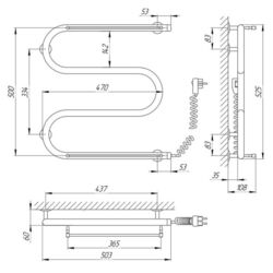 Полотенцесушитель электрический Laris Zmeevik 25 PC3 2 Shelves 500x500 Right (Chrome) Thumb