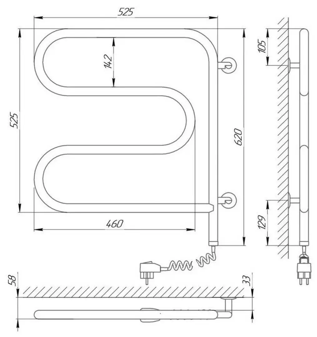 Полотенцесушитель электрический Laris Zmeevik 25 PC3 Rotary 500x500 (Chrome)