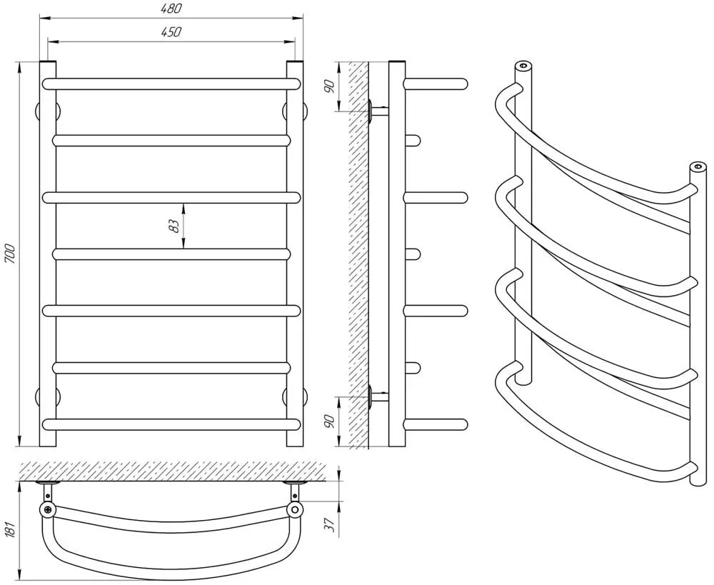Полотенцесушитель Laris Euromix P7 450х700 (Chrome)