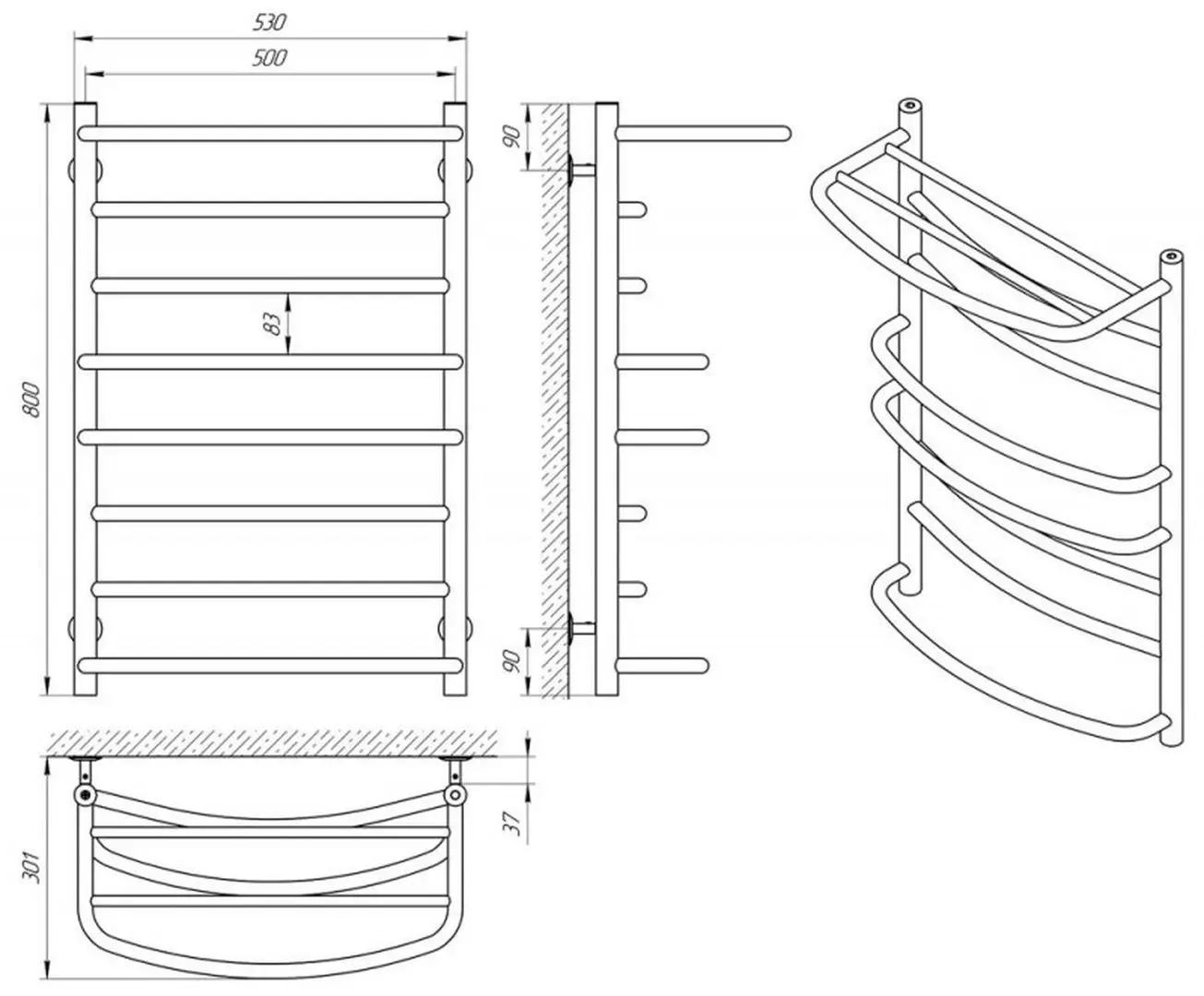 Полотенцесушитель Laris Euromix P8 Shelf 500x800 (Chrome)